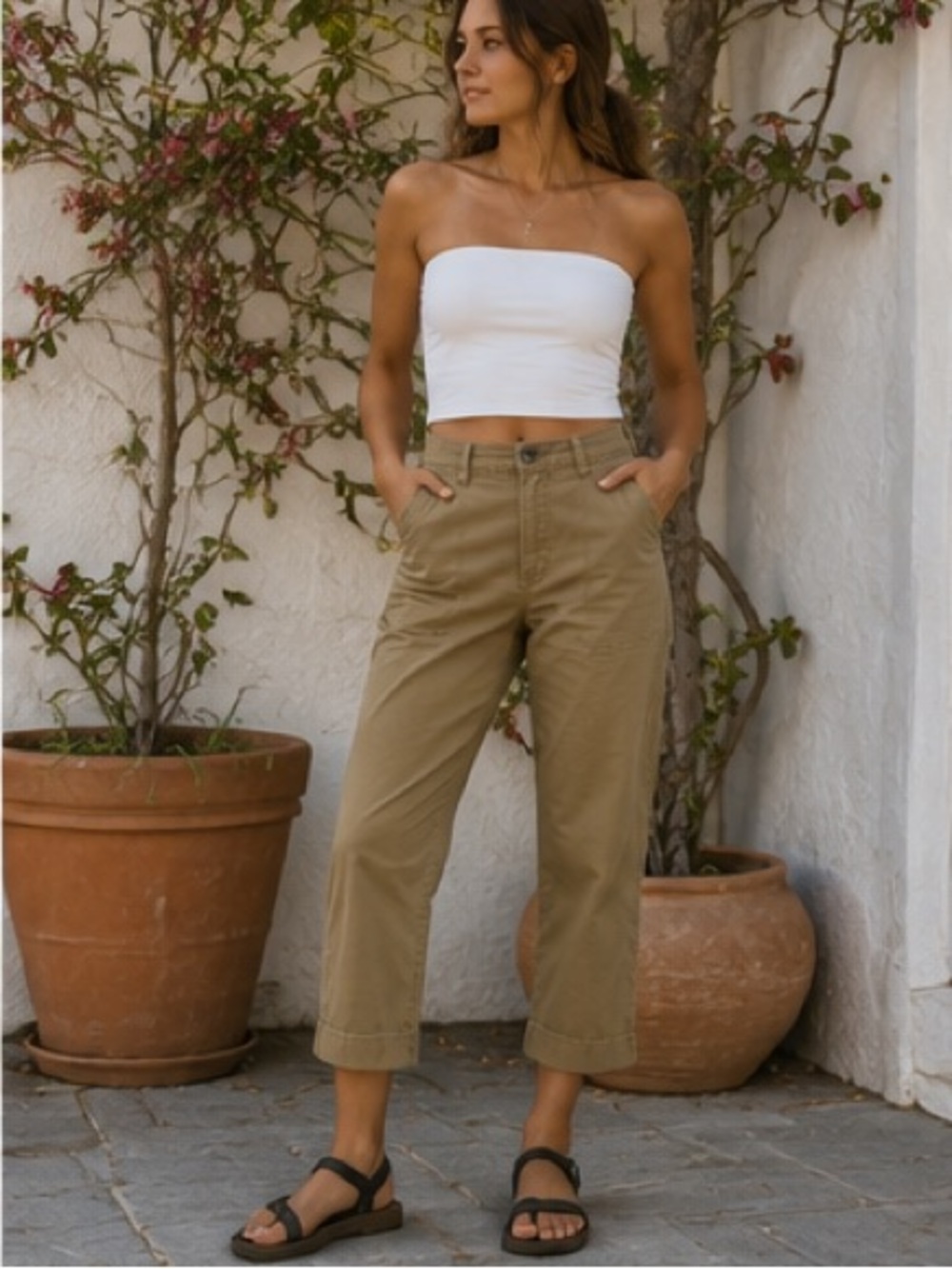 Patagonia Stand Up Organic Cotton Mid Rise Crop Canvas Pants Mojave Khaki Size 6